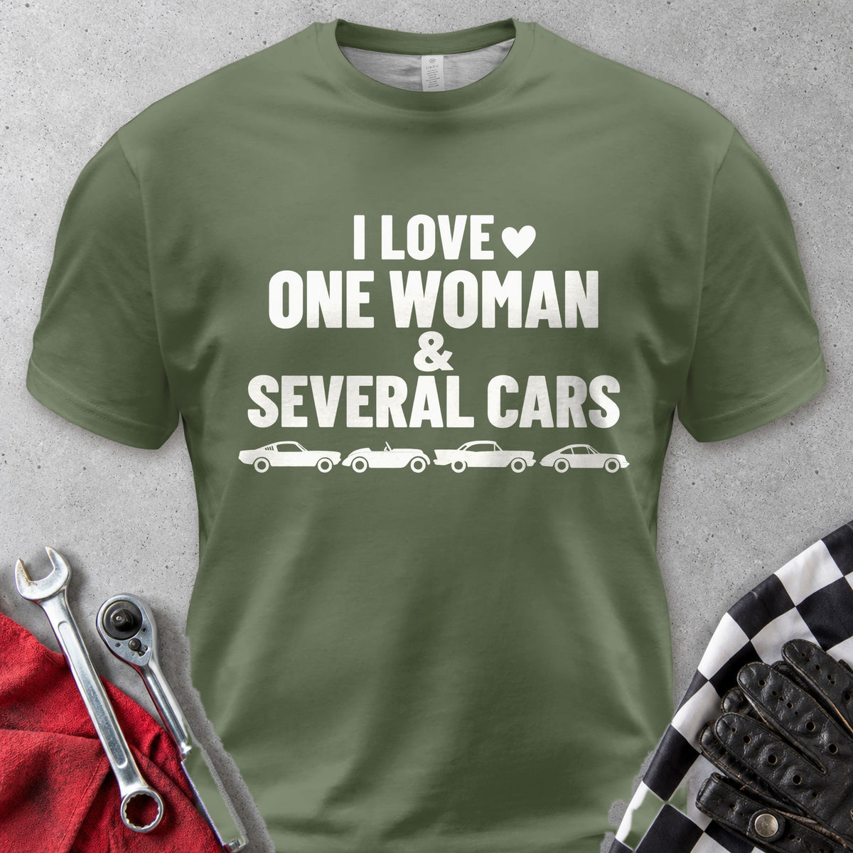 I Love One Woman And Several Cars Comfort Colors Tee in Hemp
