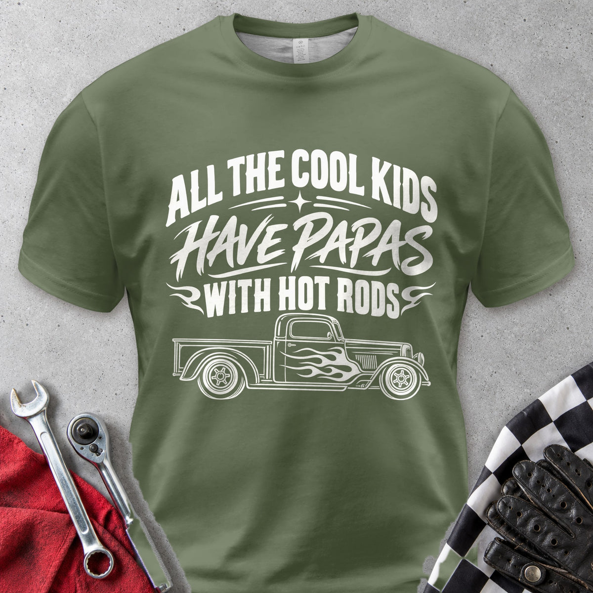 Cool Kids Have Papas With Hot Rods Comfort Colors Tee in Hemp