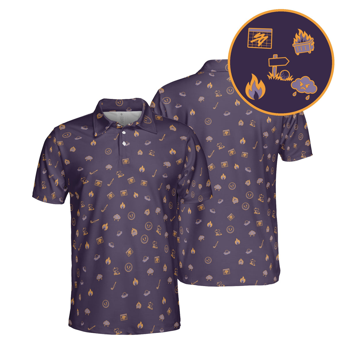 Dumpster Fire Round golf polo in Slate
