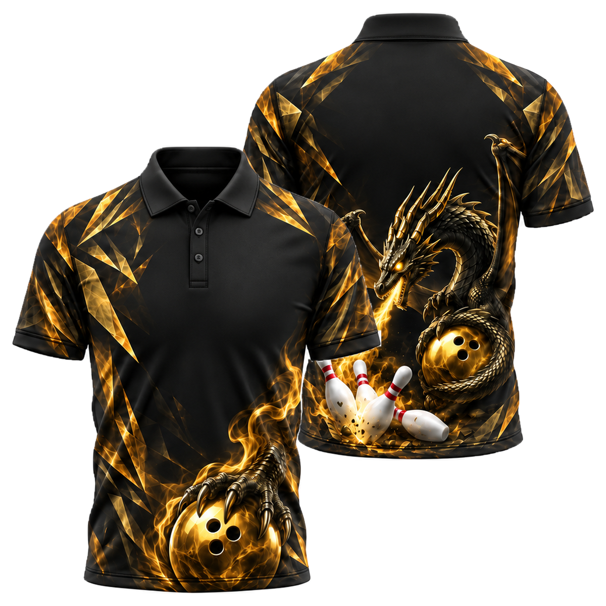 Violet Dragon Strike Unisex Polo in Black & Gold