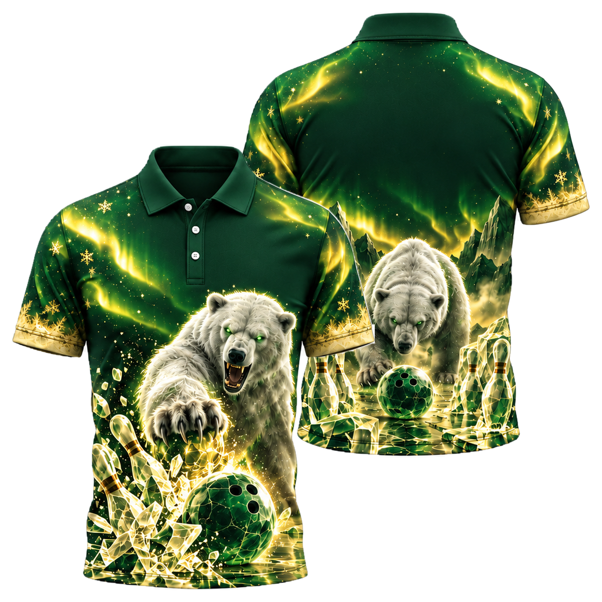 Arctic Brawler Strike Unisex Polo in Green & Gold