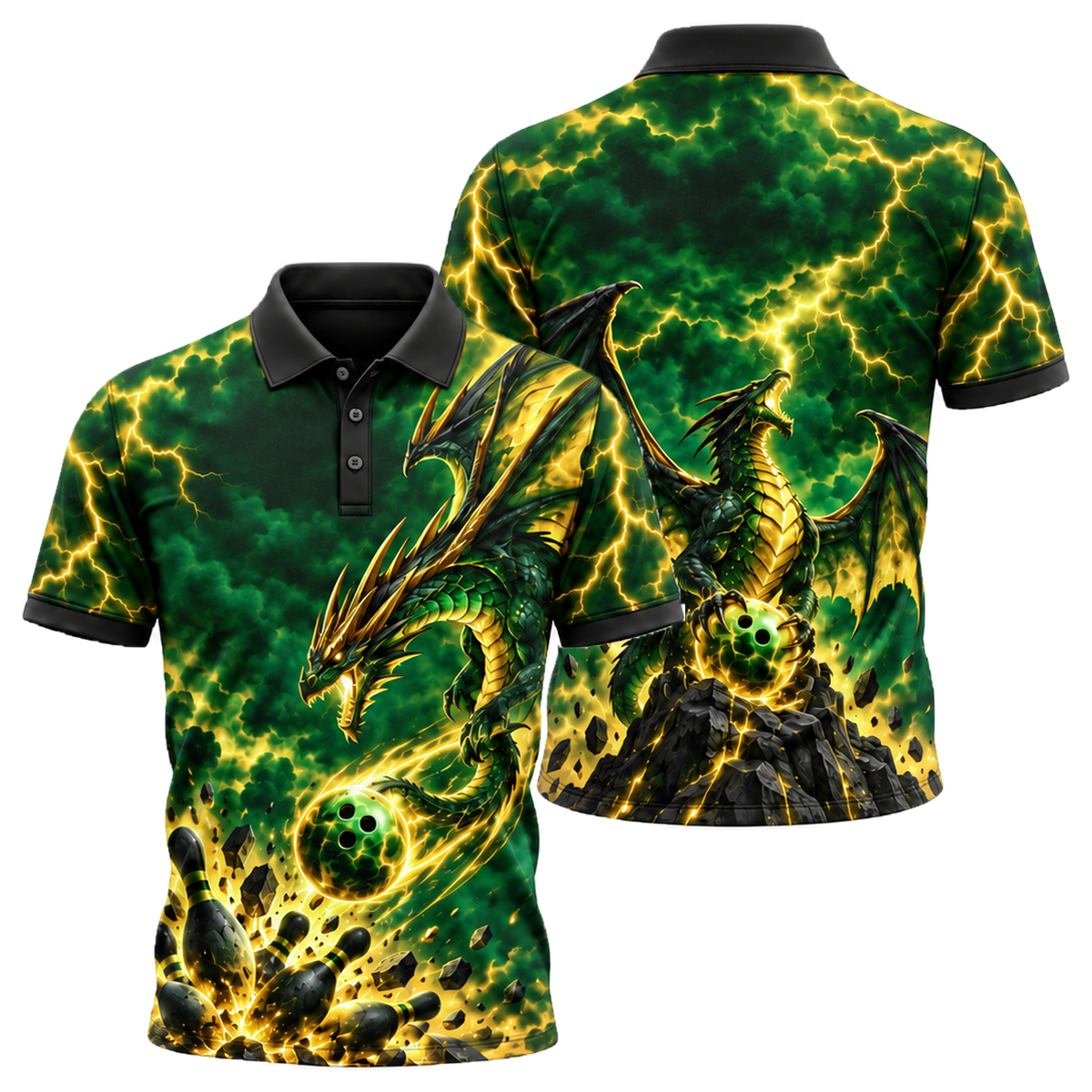 Storm Wyvern Strike Unisex Polo in Green & Gold