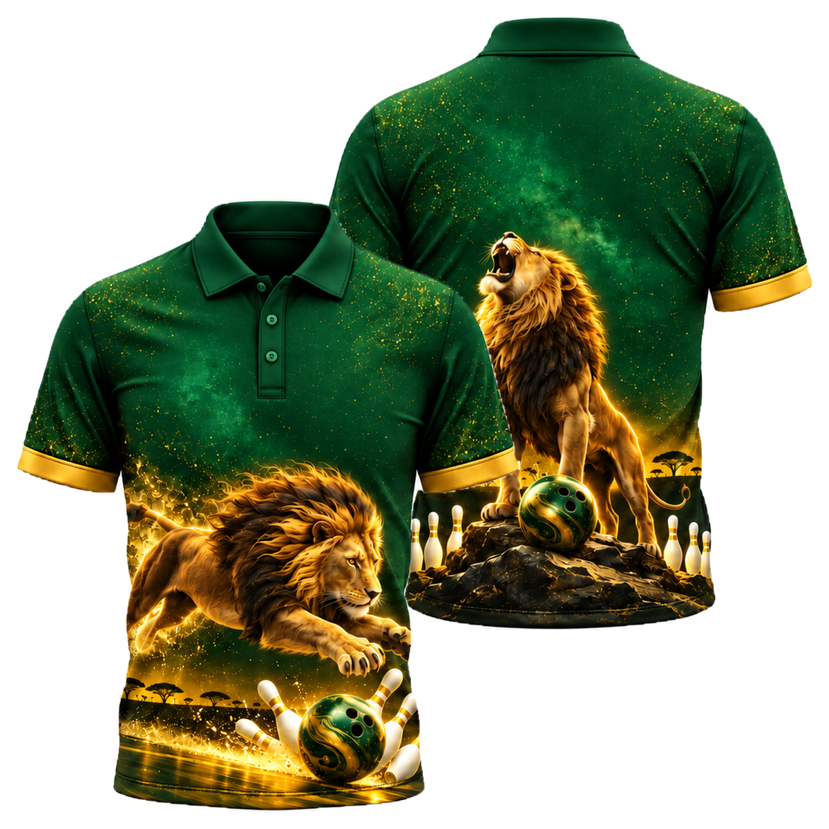 Midnight Lion Pounce Unisex Polo in Green & Gold