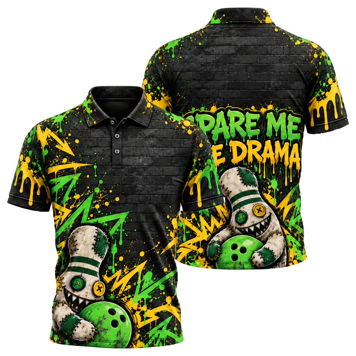 Stitched Pin Menace Unisex Polo in Green & Gold