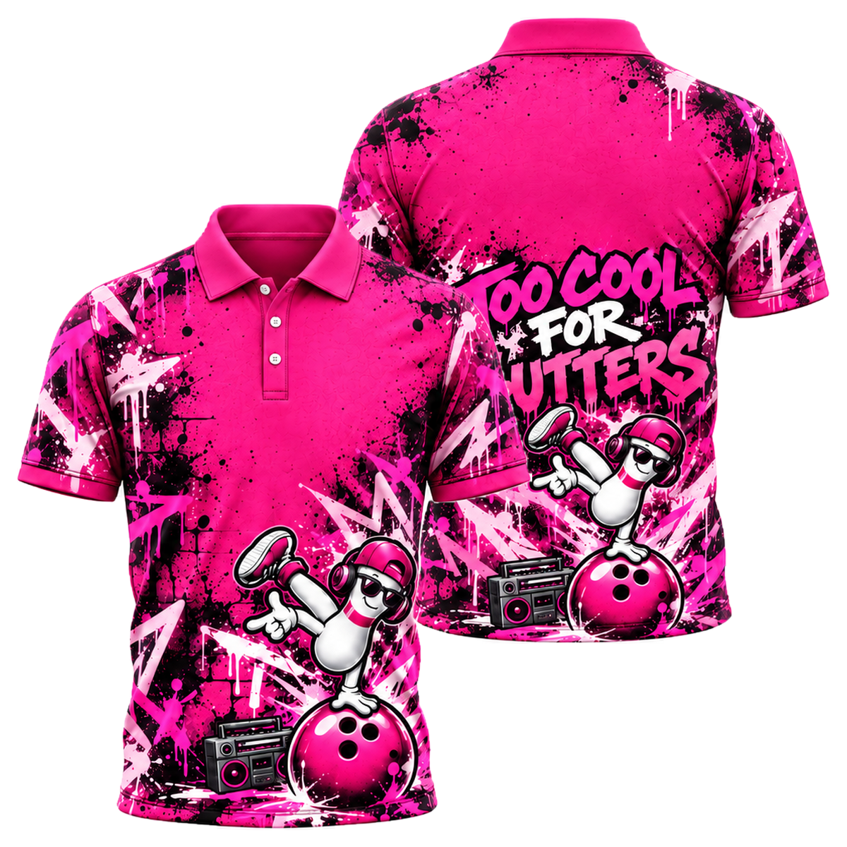 Headphone Pin Groove Unisex Polo in Pink & Black