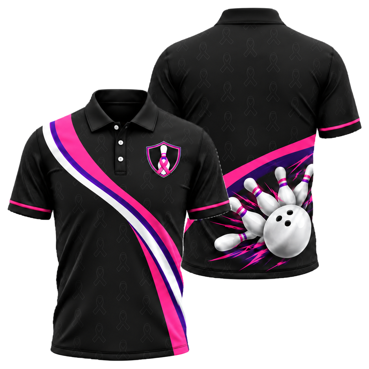 Pink Curve Strike Unisex Polo in Pink & Purple