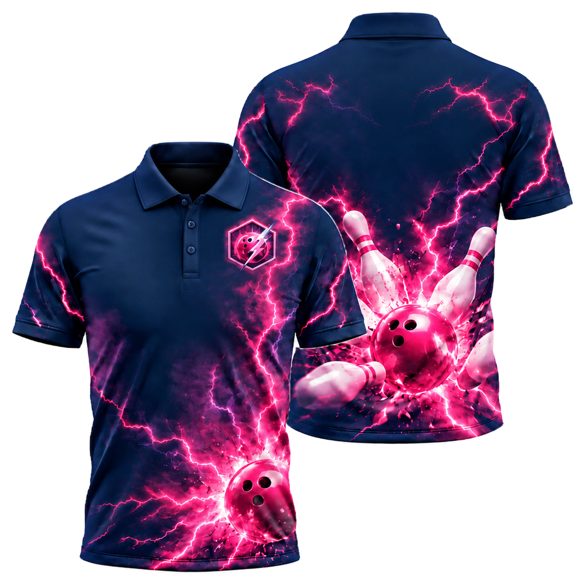 Pink Voltage Strike Unisex Polo in Pink & Navy