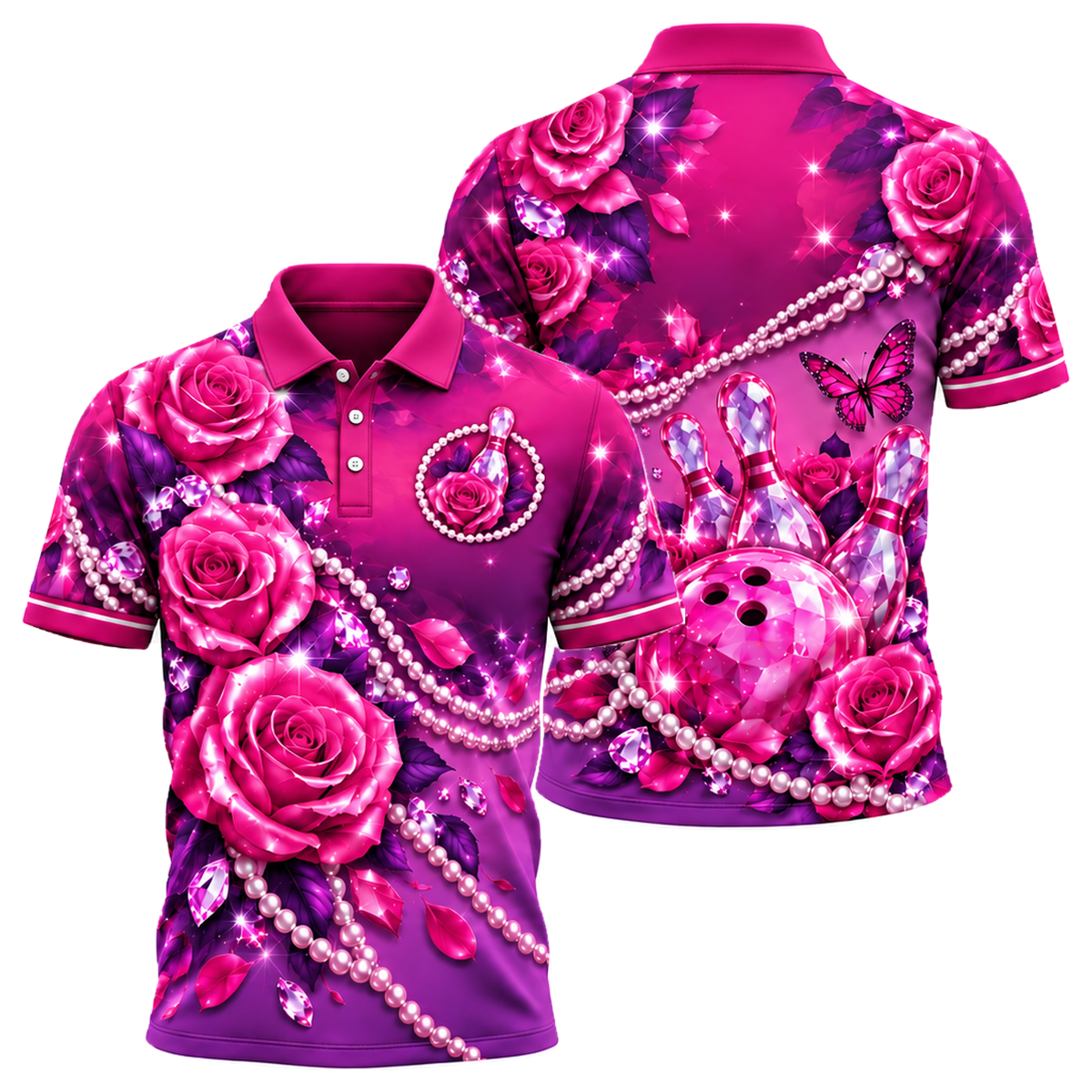 Rose Quartz Lanes Unisex Polo in Pink & Purple
