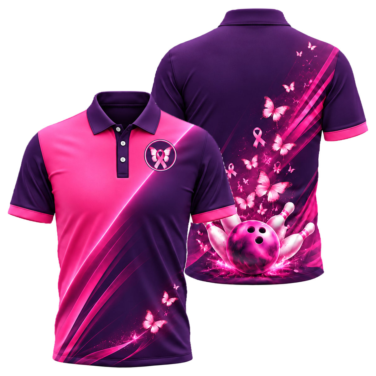 Butterfly Hope Strike Unisex Polo in Pink & Purple