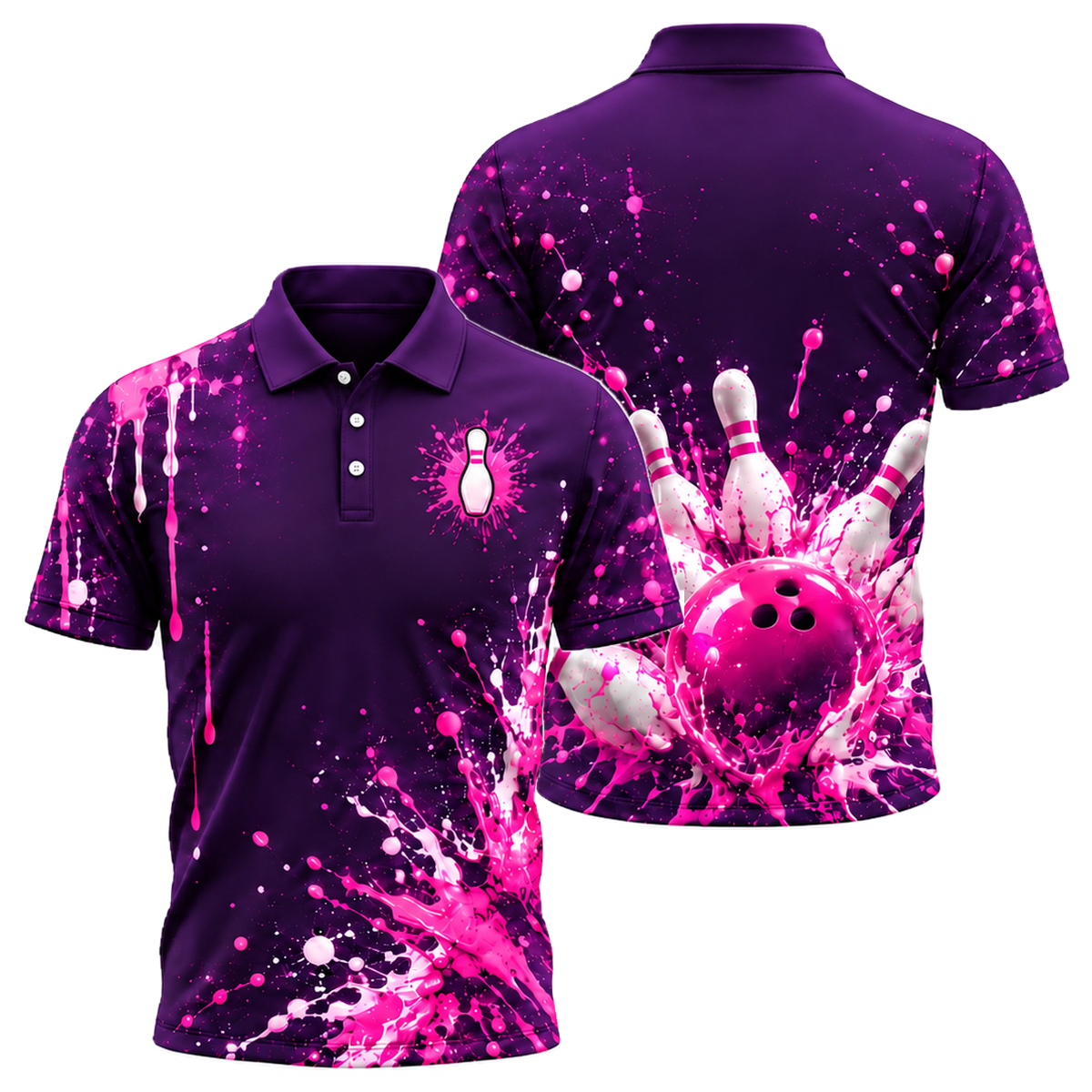 Pink Paint Blast Unisex Polo in Pink & Purple