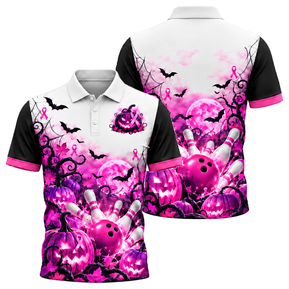 Pink Pumpkin Strike Unisex Polo in Pink & Purple