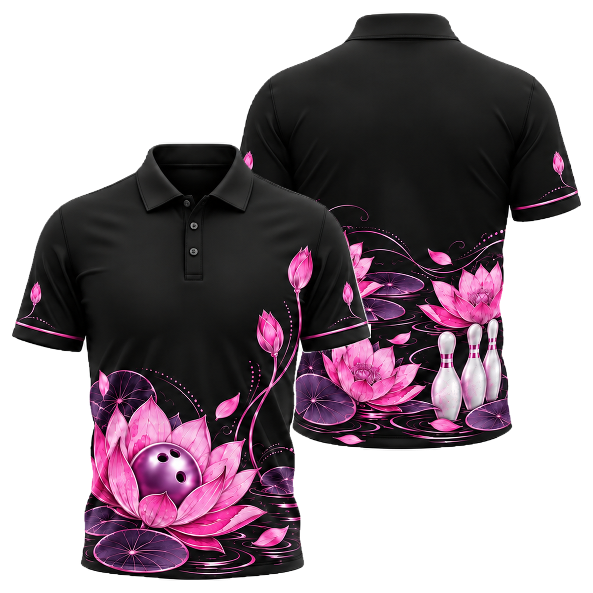 Rose Gold Lotus Lanes Unisex Polo in Pink & Purple