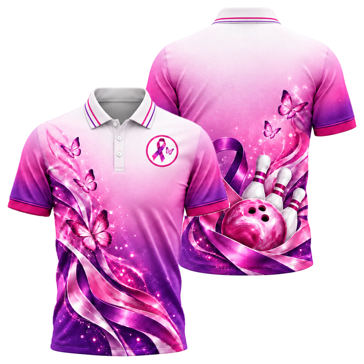 Butterfly Ribbon Dream Unisex Polo in Pink & Purple