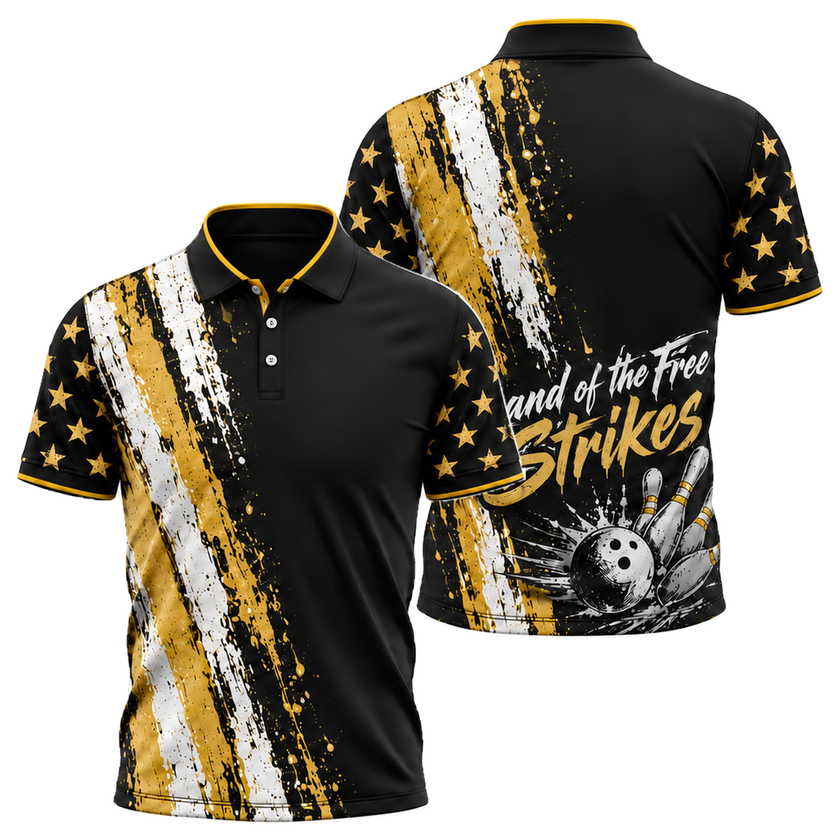 Grit Flag Bowler Unisex Polo in Black & Gold