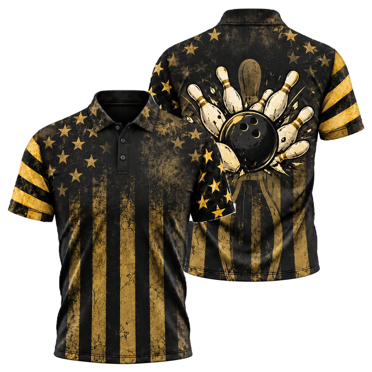 Slate Stripes Strike Unisex Polo in Black & Gold