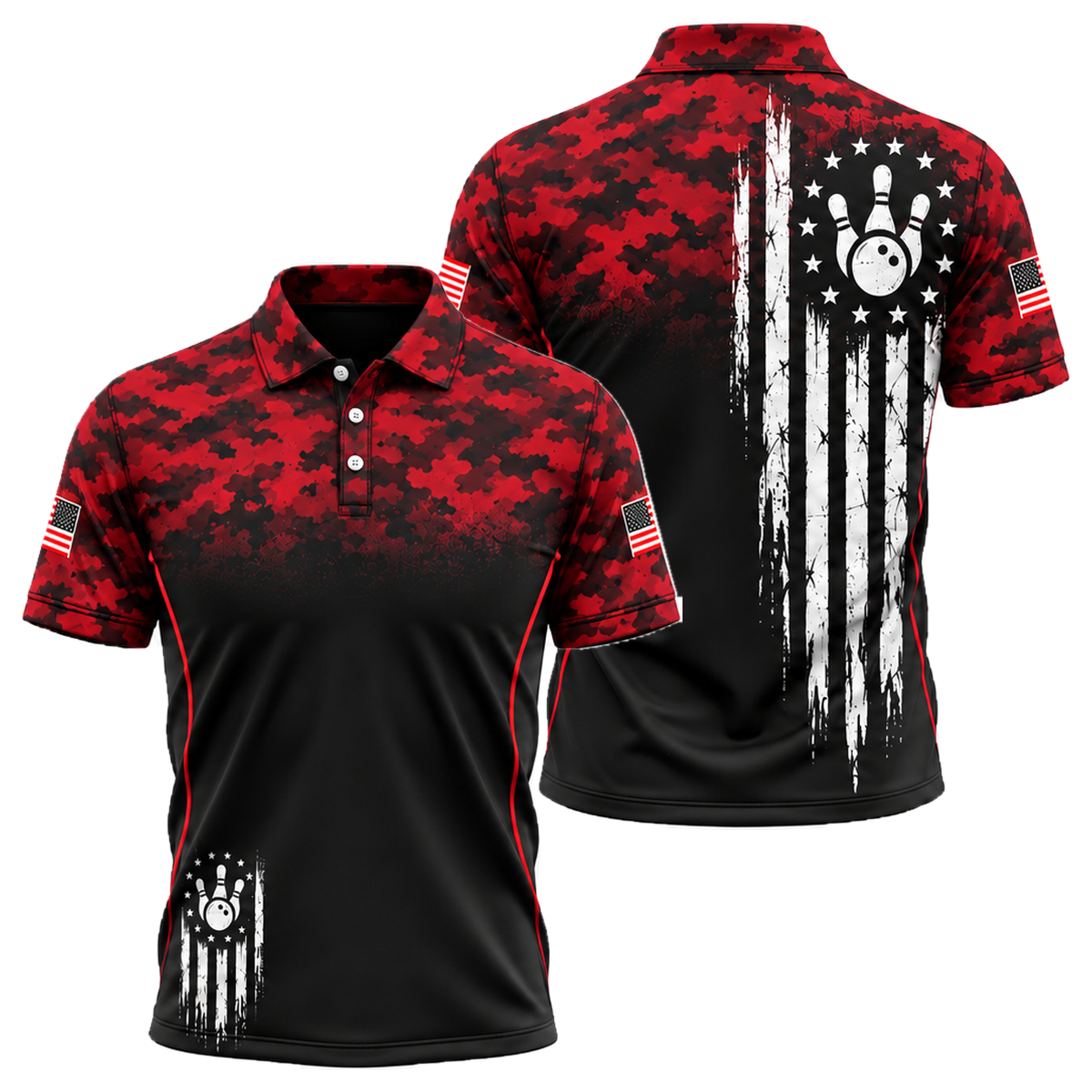 Camo Honor Flag Unisex Polo in Black & Red
