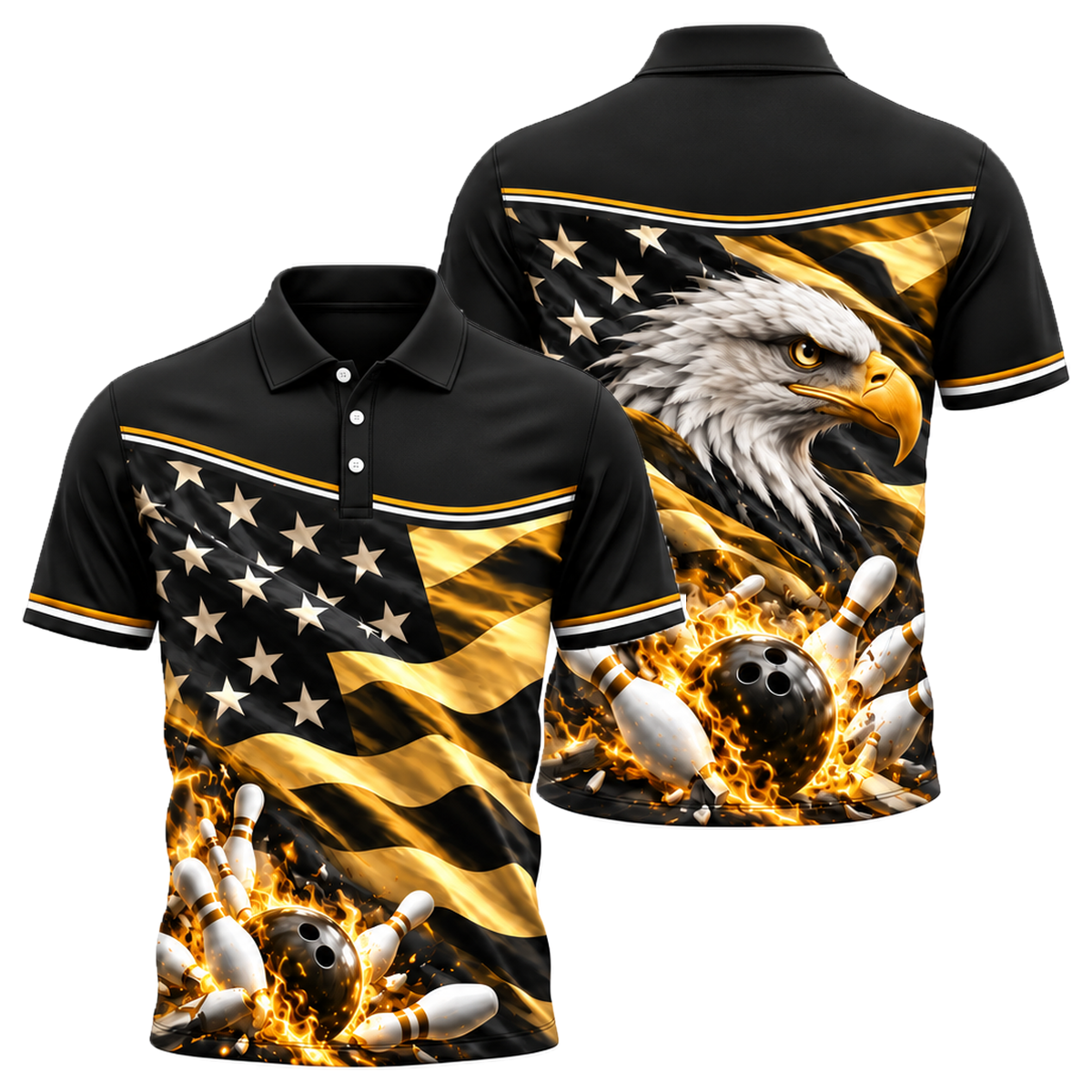 Flag Fold Eagle Unisex Polo in Black & Gold