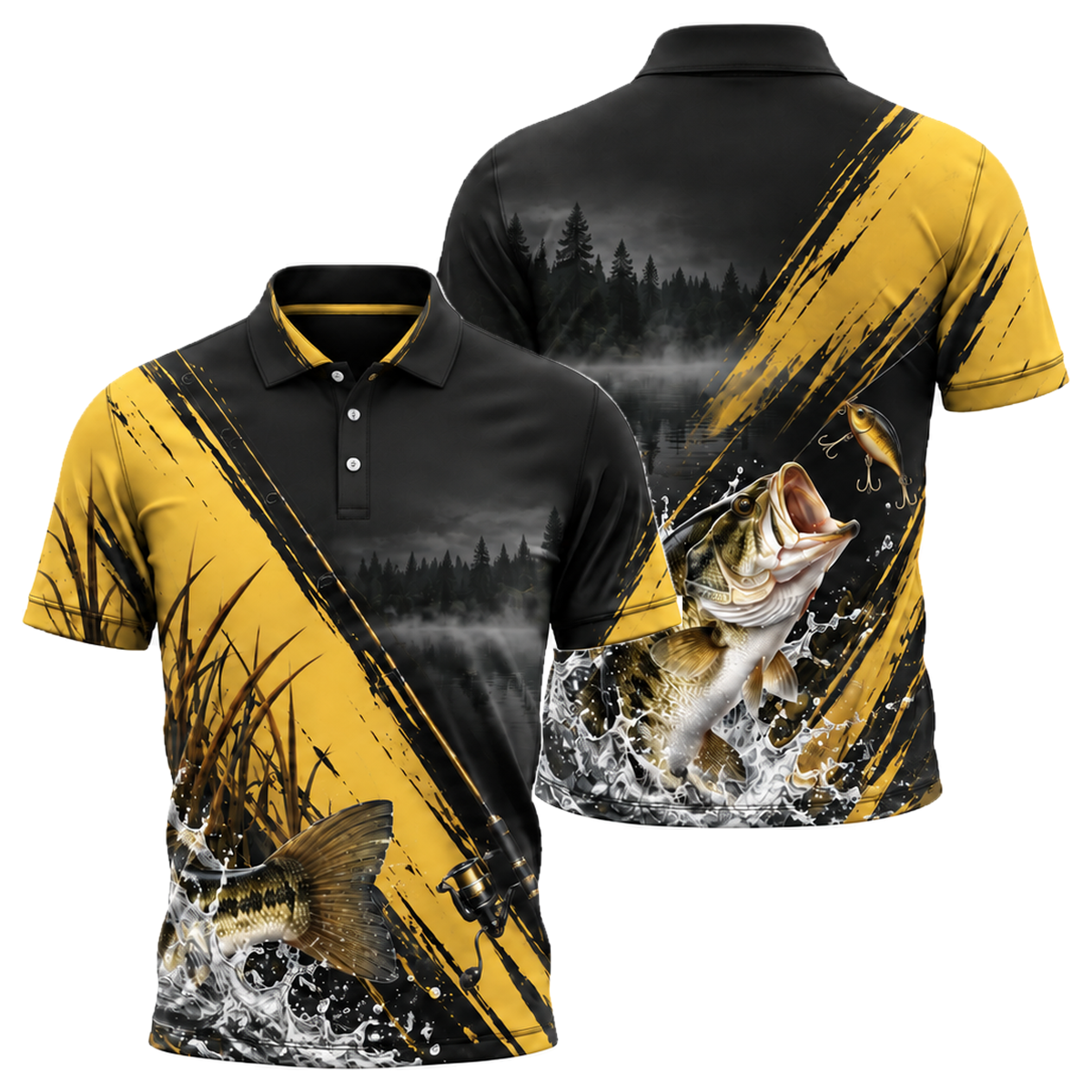 Bass Strike Unisex Polo in Black & Gold