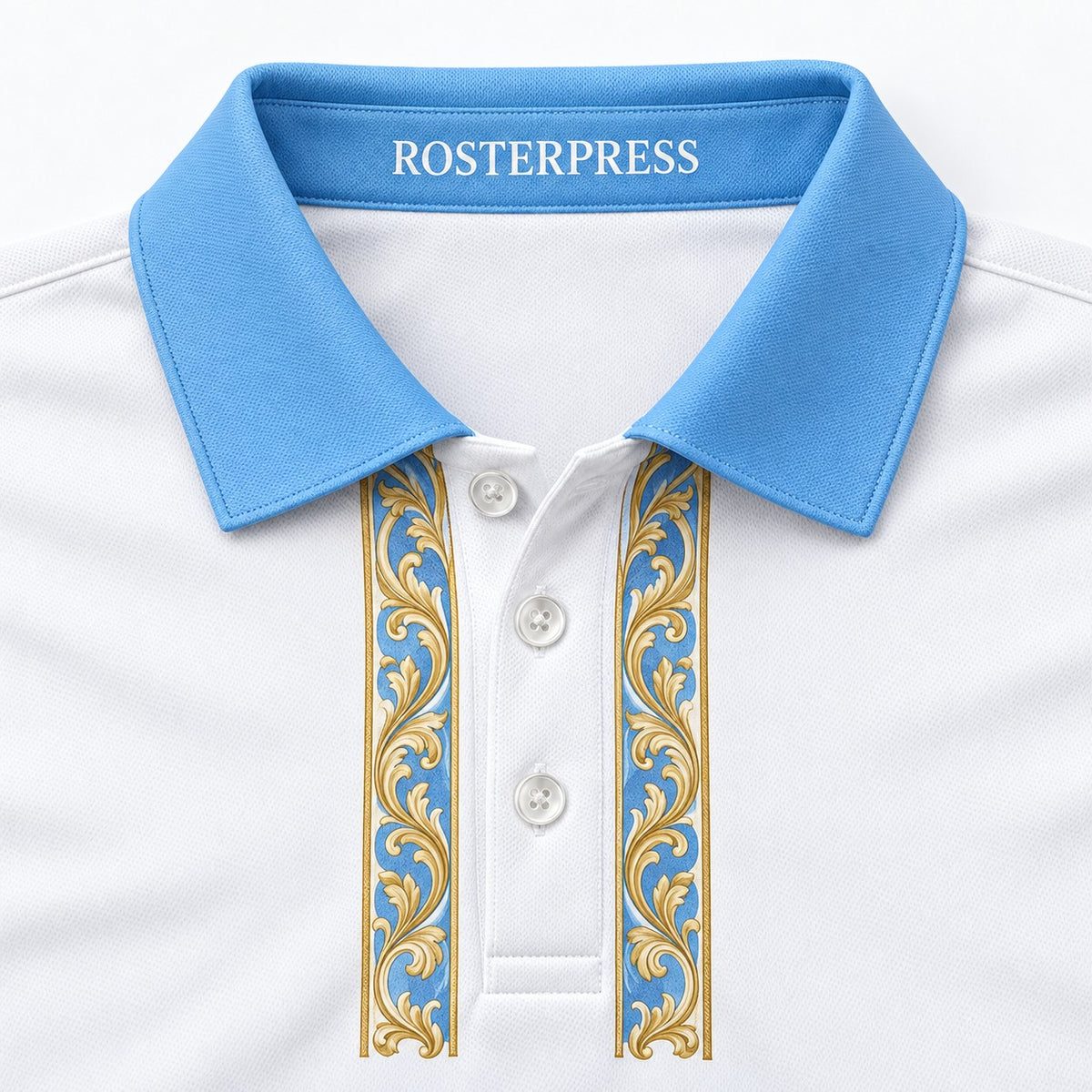 Rosterpress Riviera Club Sky Blue premium bowling polo - collar