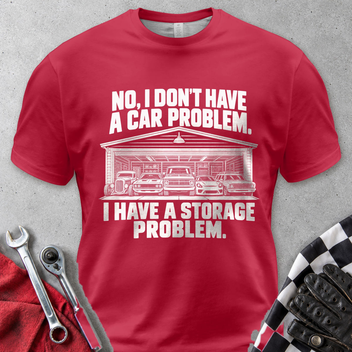 Not A Car Problem, A Storage Problem Comfort Colors Tee in Red