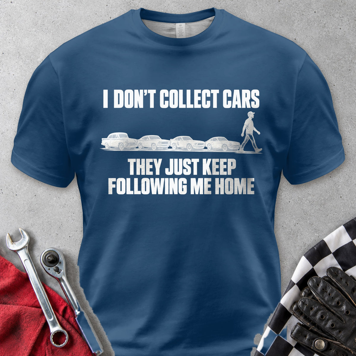 I Don't Collect Cars They Follow Me Home Comfort Colors Tee in Navy