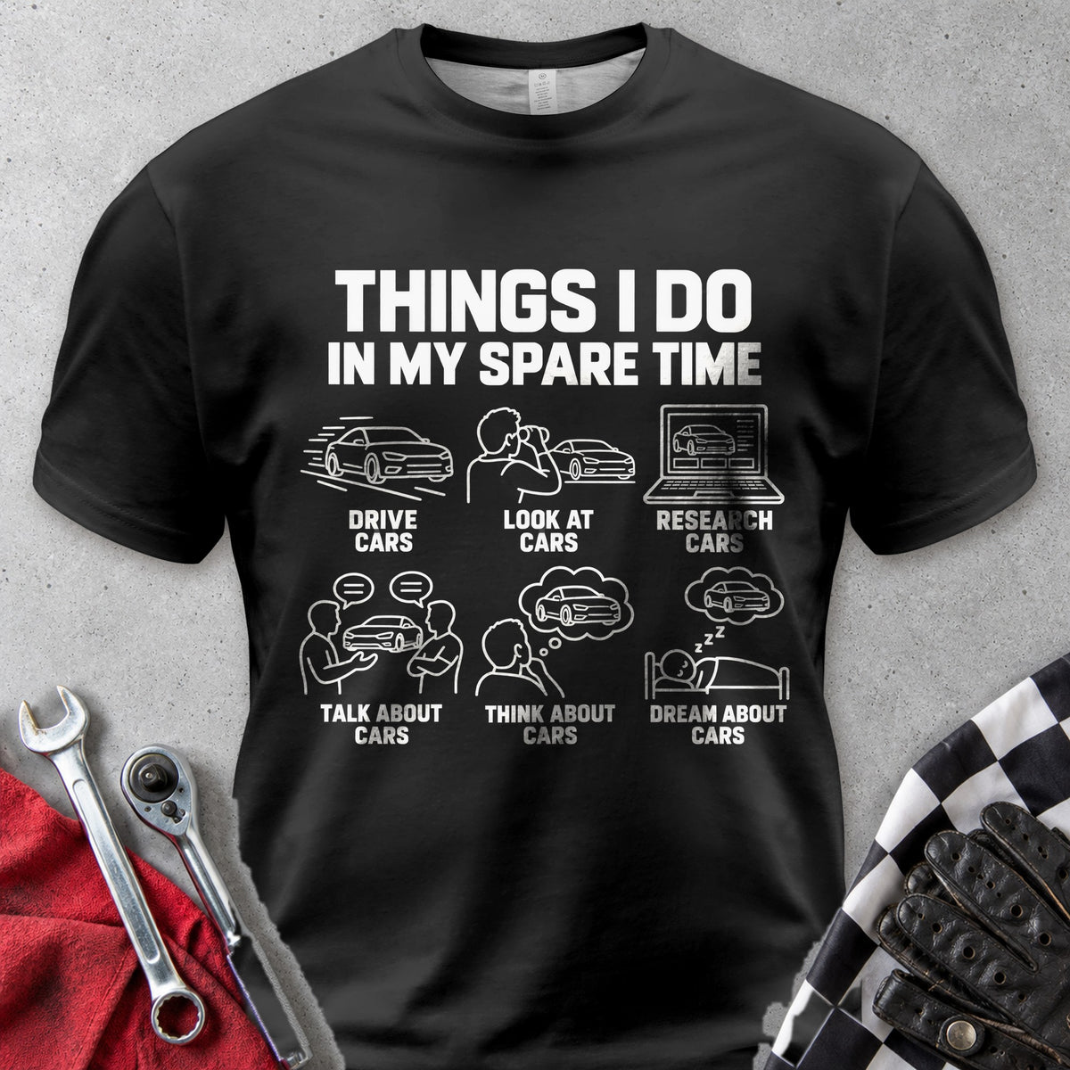 Things I Do In My Spare Time Cars Comfort Colors Tee in Black