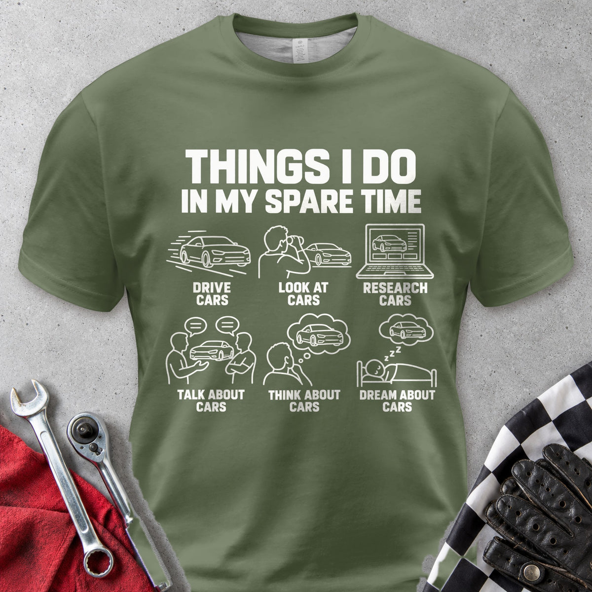 Things I Do In My Spare Time Cars Comfort Colors Tee in Hemp