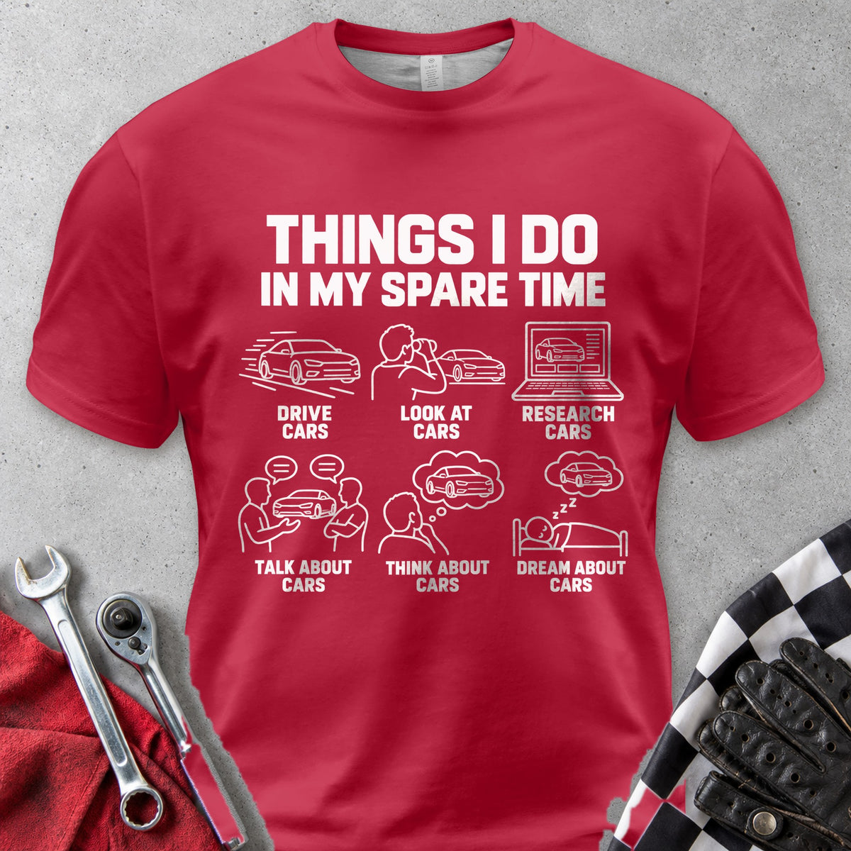 Things I Do In My Spare Time Cars Comfort Colors Tee in Red
