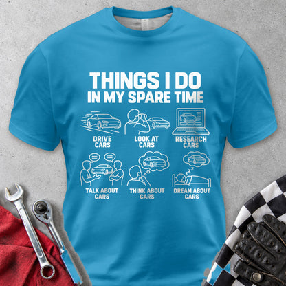 Things I Do In My Spare Time Cars Comfort Colors Tee in Royal Caribe