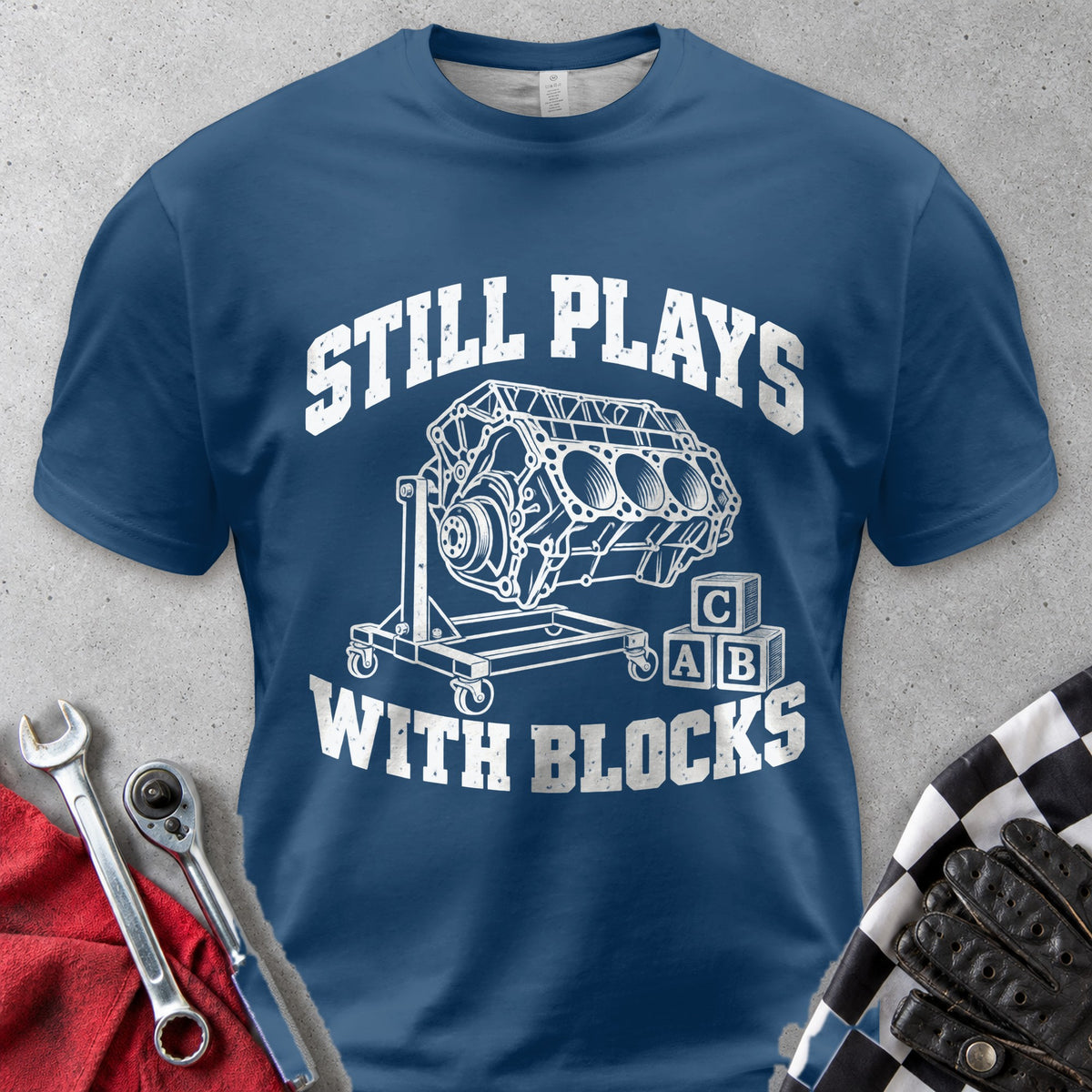 Still Plays With Blocks Comfort Colors Tee in Navy
