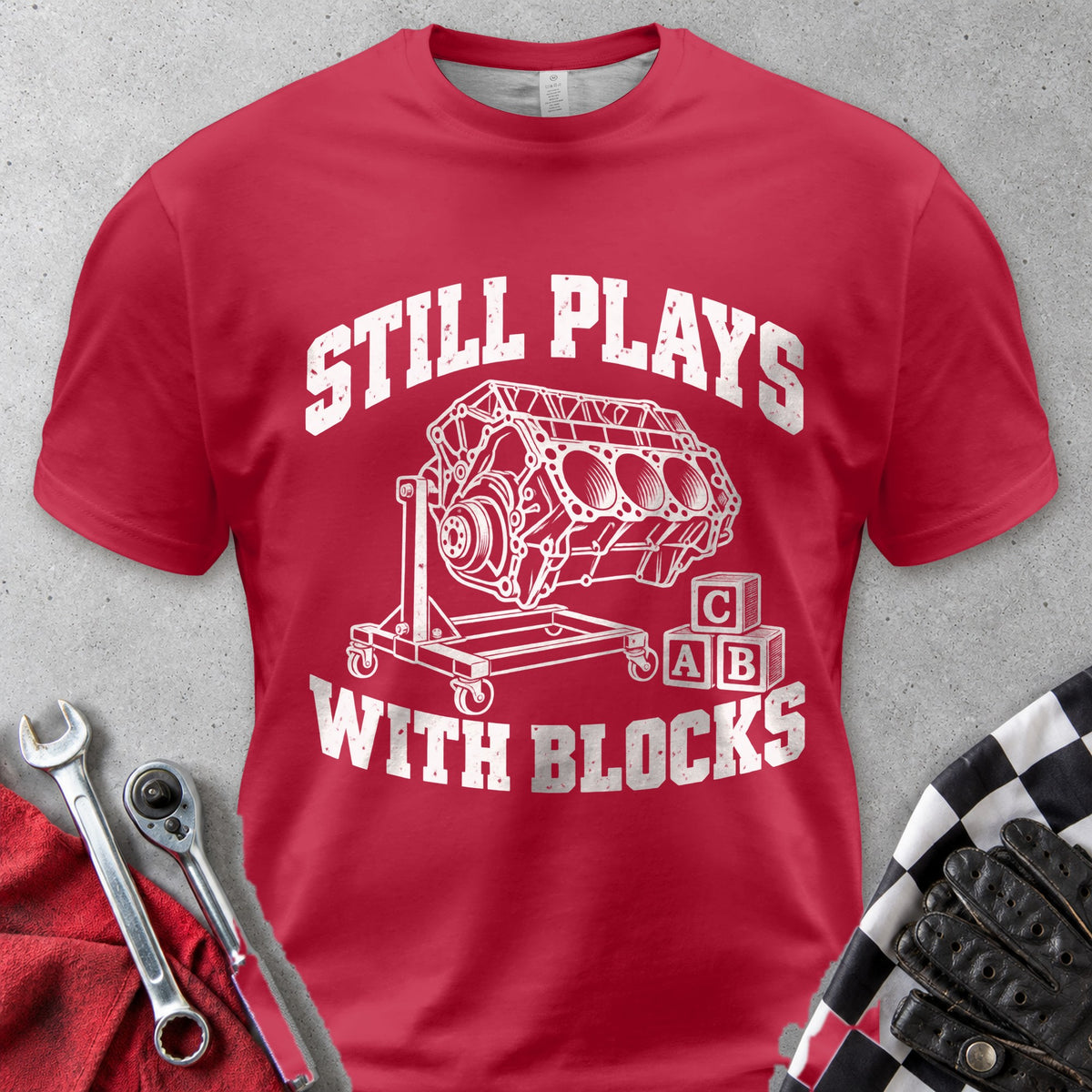 Still Plays With Blocks Comfort Colors Tee in Red
