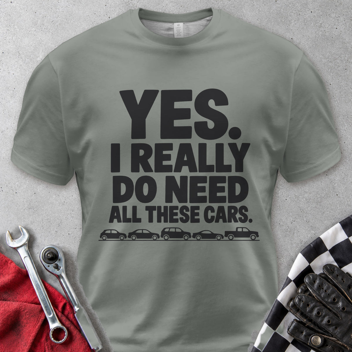 Yes I Really Do Need All These Cars Comfort Colors Tee in Grey