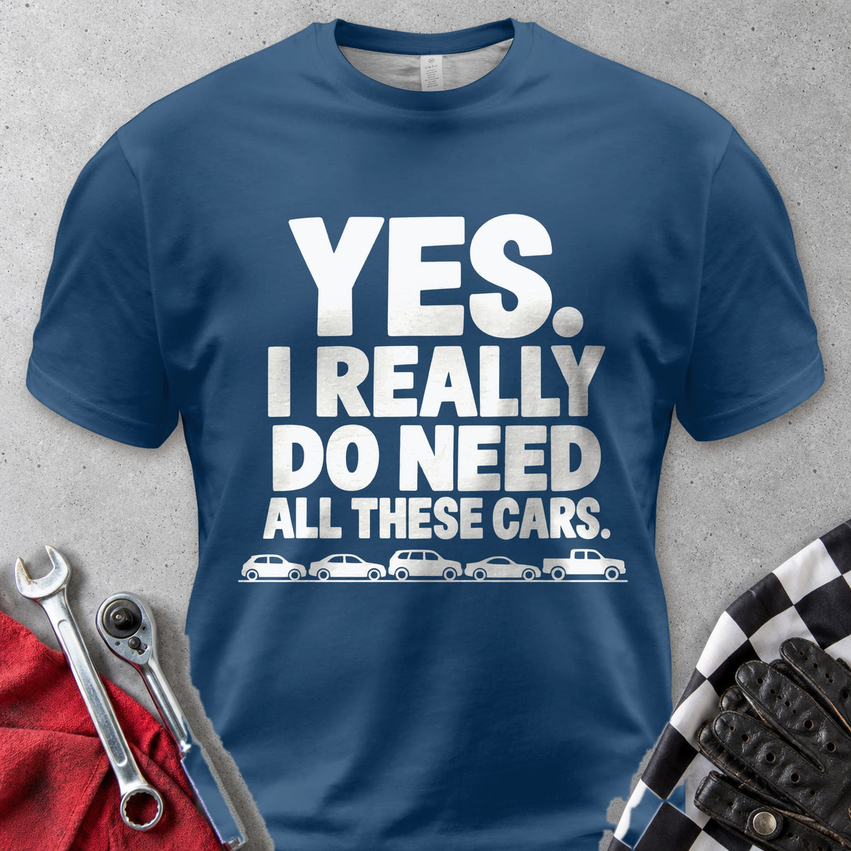 Yes I Really Do Need All These Cars Comfort Colors Tee in Navy