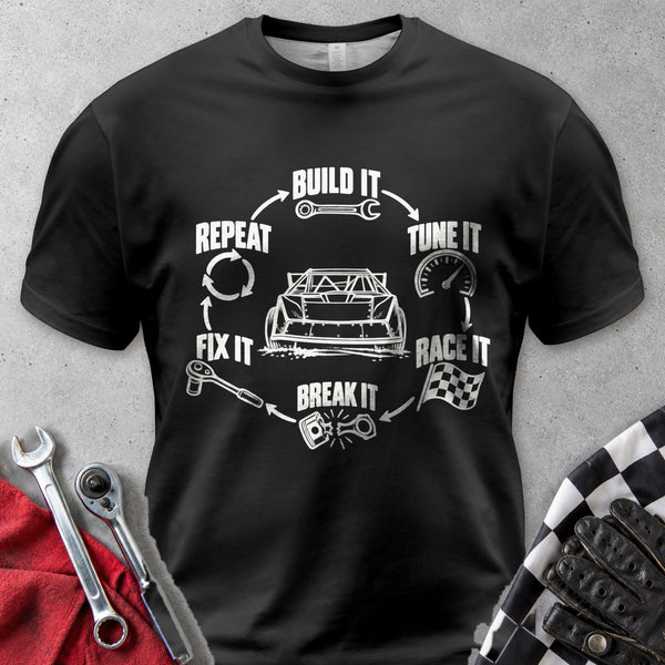 Build It Tune It Race It Repeat Comfort Colors Tee in Black
