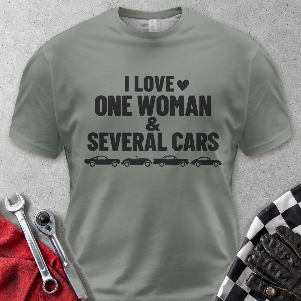 I Love One Woman And Several Cars Comfort Colors Tee in Grey