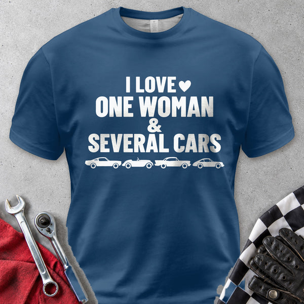 I Love One Woman And Several Cars Comfort Colors Tee in Navy