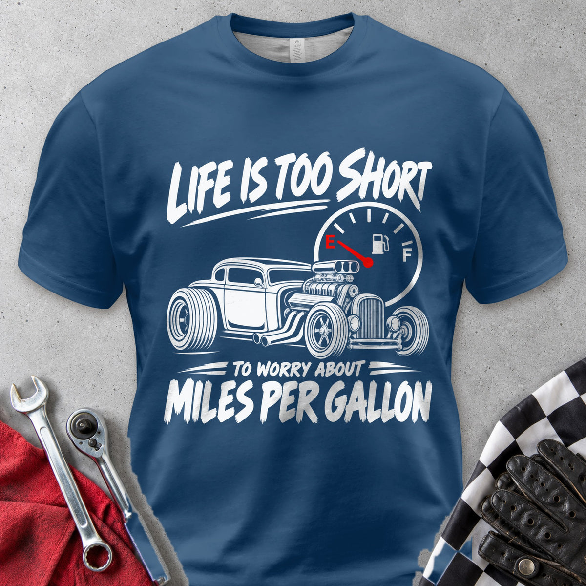 Life Is Too Short To Worry About Miles Per Gallon Comfort Colors Tee in Navy