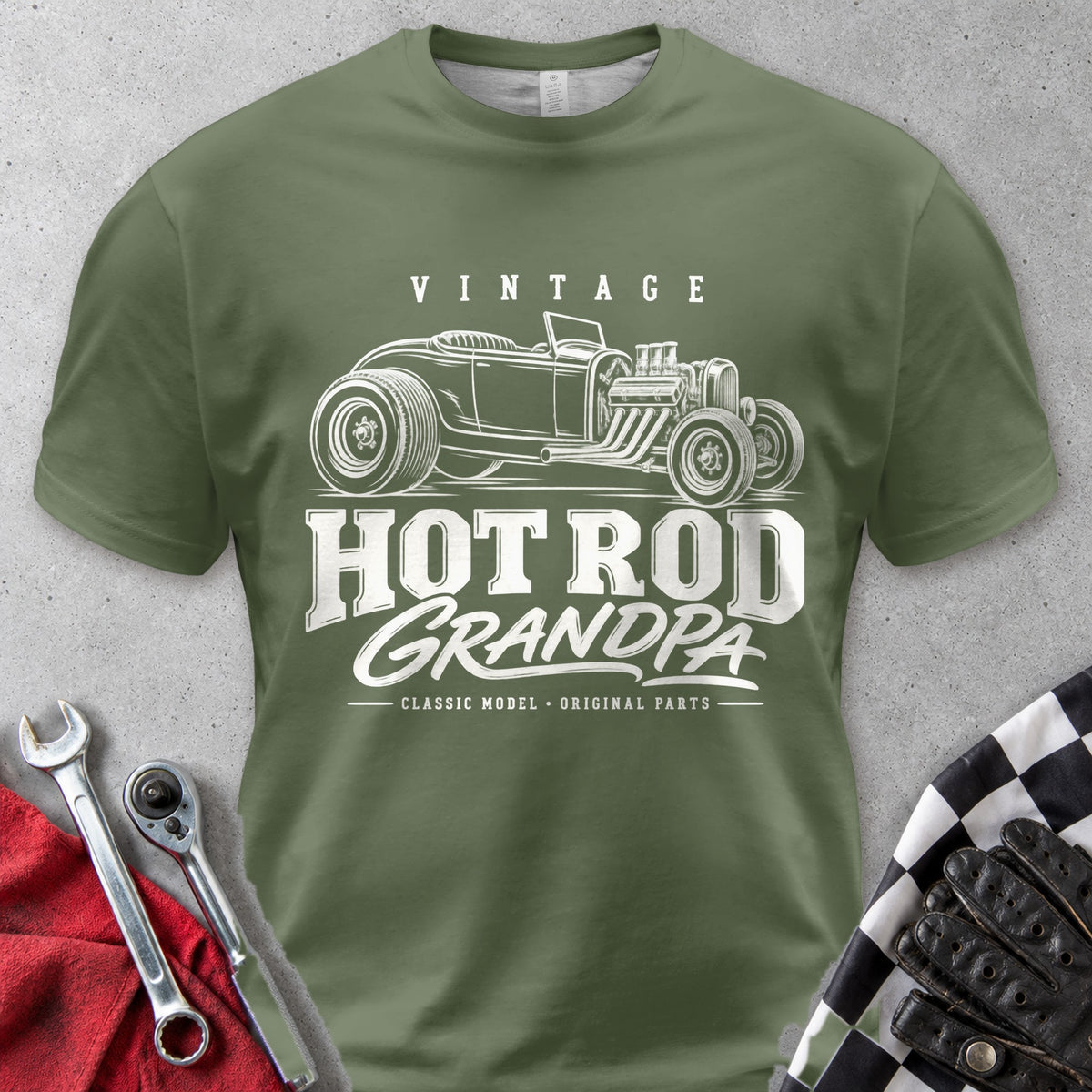 Vintage Hot Rod Grandpa Comfort Colors Tee in Hemp