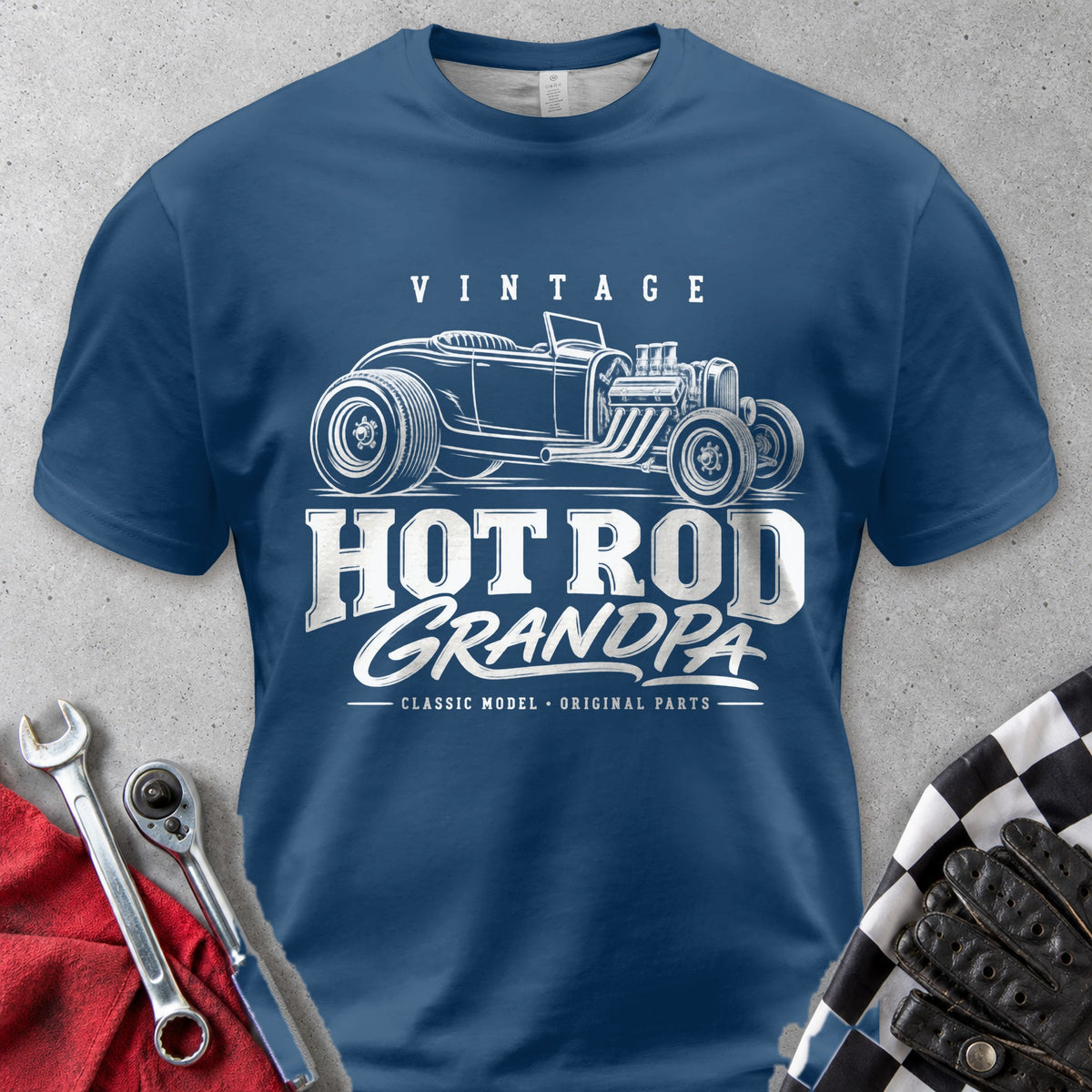 Vintage Hot Rod Grandpa Comfort Colors Tee in Navy