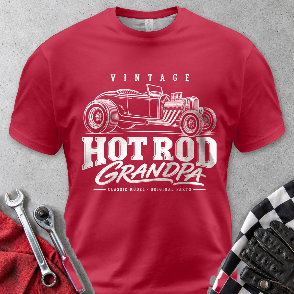 Vintage Hot Rod Grandpa Comfort Colors Tee in Red