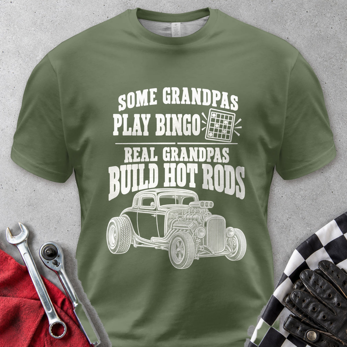 Some Grandpas Play Bingo Real Grandpas Build Hot Rods Comfort Colors Tee in Hemp