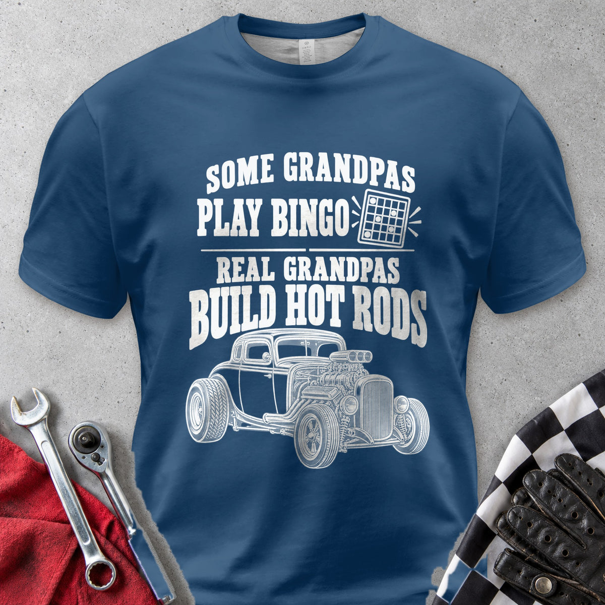 Some Grandpas Play Bingo Real Grandpas Build Hot Rods Comfort Colors Tee in Navy