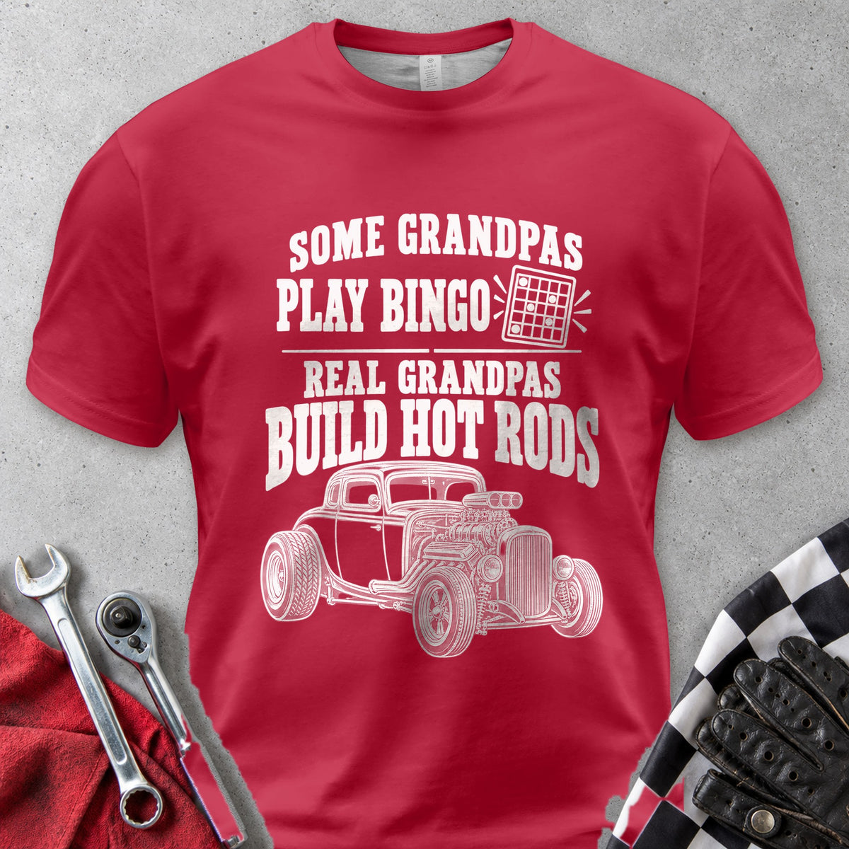 Some Grandpas Play Bingo Real Grandpas Build Hot Rods Comfort Colors Tee in Red