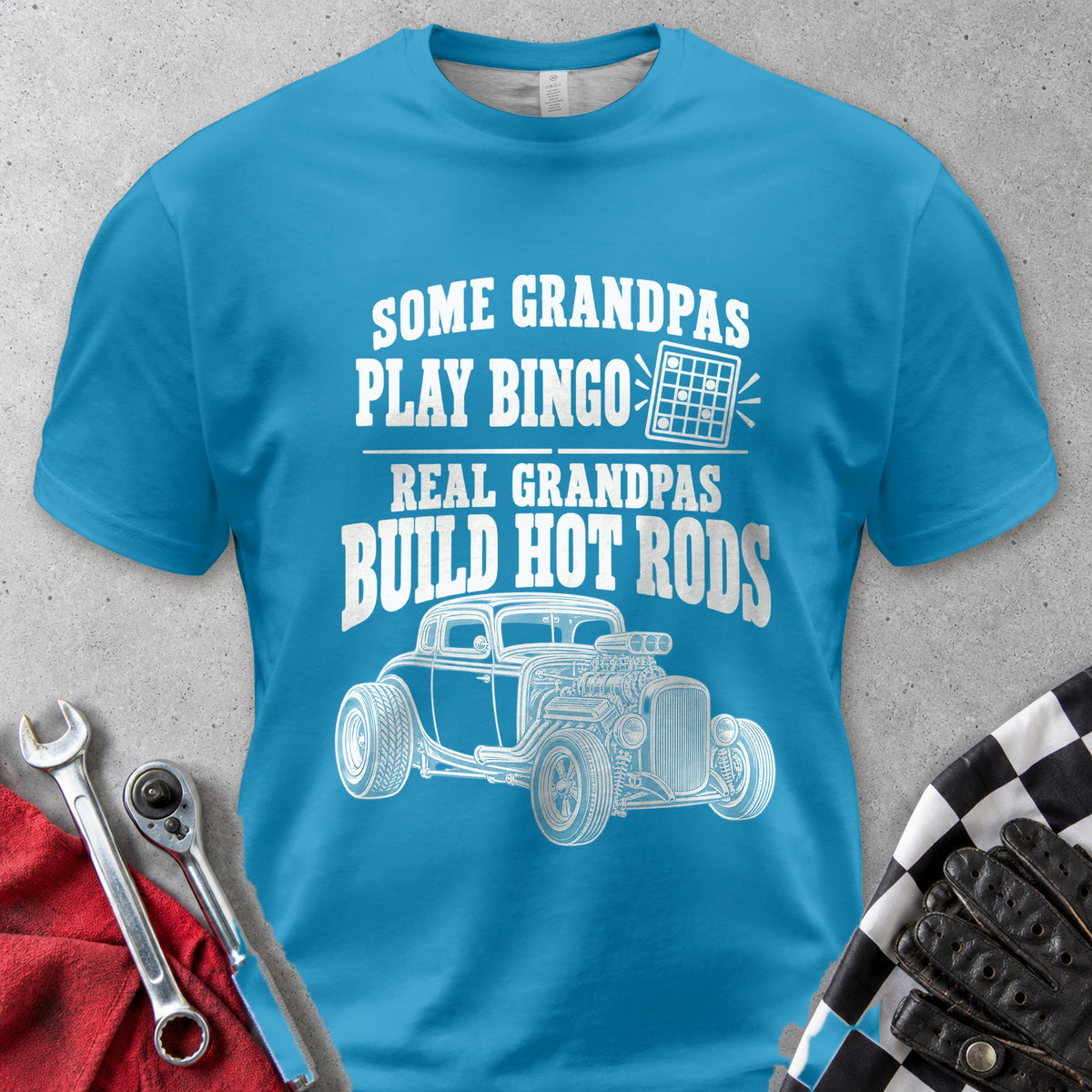 Some Grandpas Play Bingo Real Grandpas Build Hot Rods Comfort Colors Tee in Royal Caribe