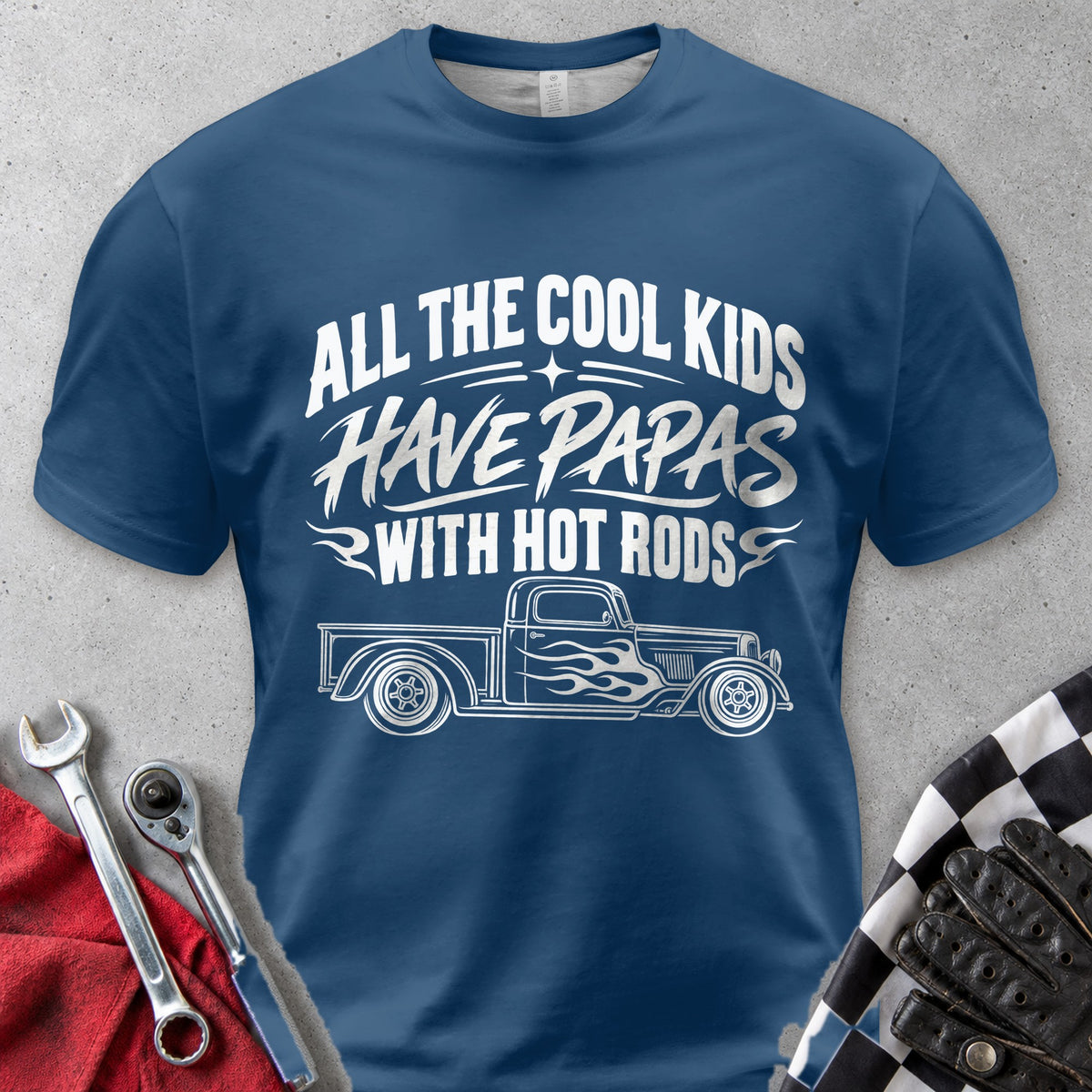 Cool Kids Have Papas With Hot Rods Comfort Colors Tee in Navy