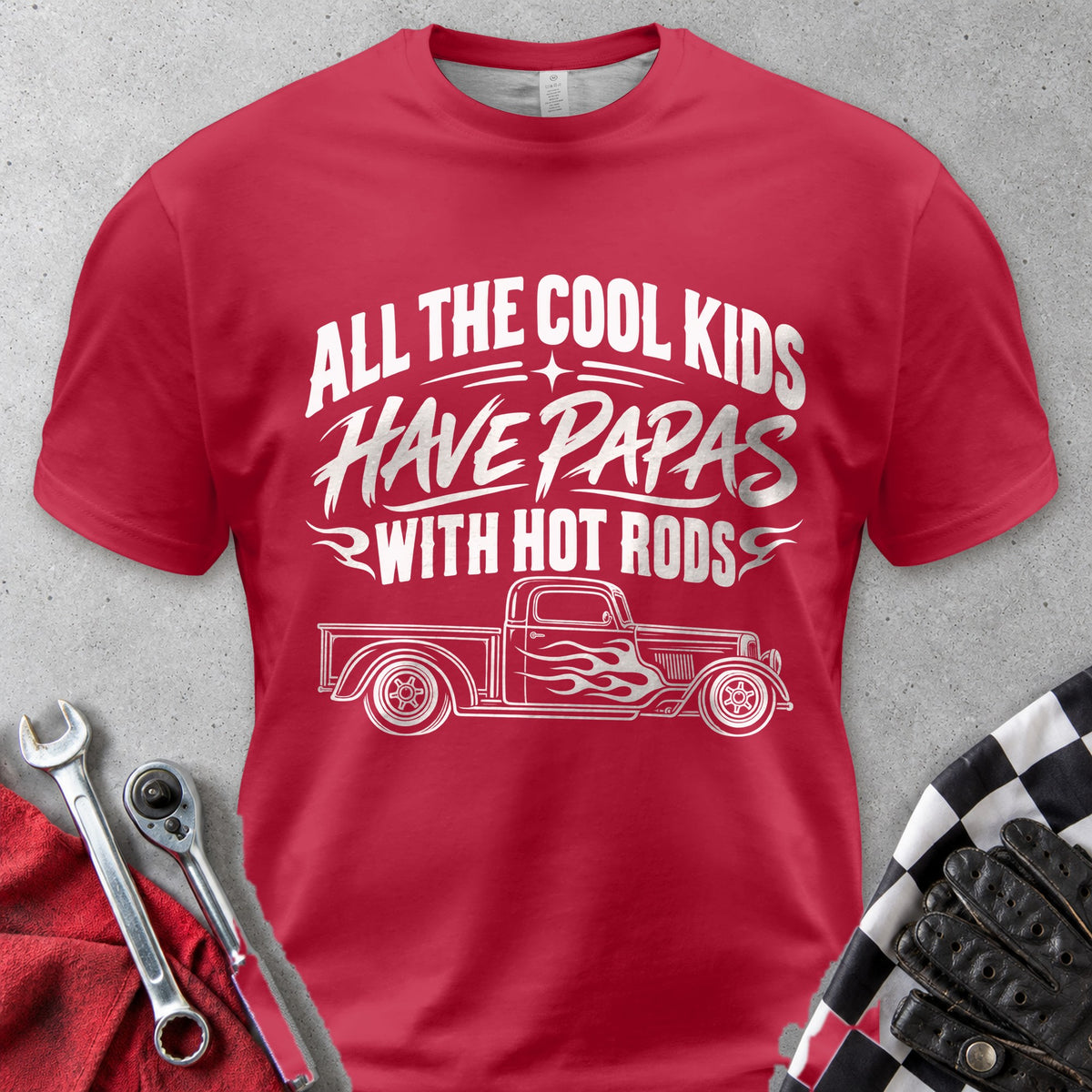 Cool Kids Have Papas With Hot Rods Comfort Colors Tee in Red