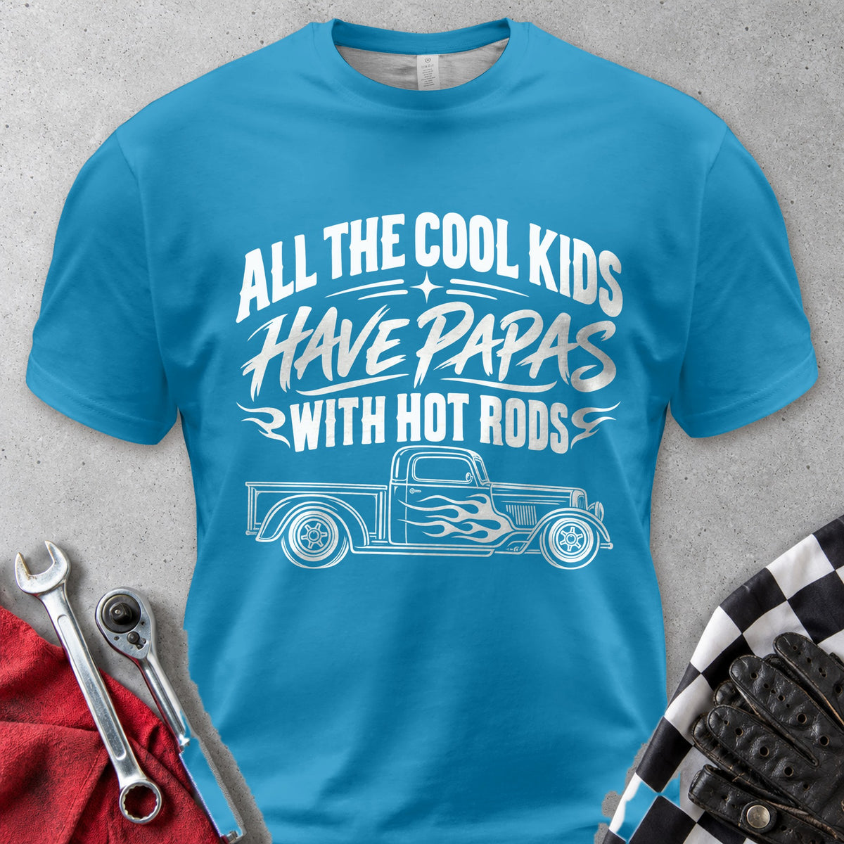 Cool Kids Have Papas With Hot Rods Comfort Colors Tee in Royal Caribe