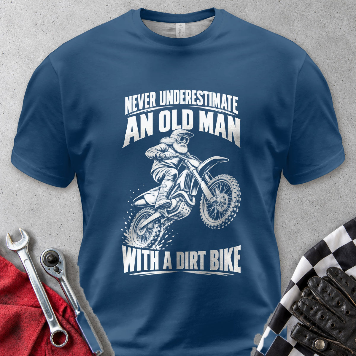 Never Underestimate An Old Man With A Dirt Bike Comfort Colors Tee in Navy
