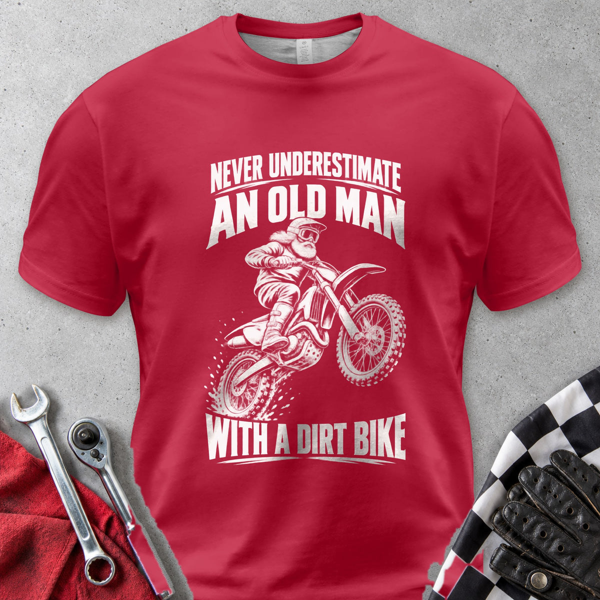 Never Underestimate An Old Man With A Dirt Bike Comfort Colors Tee in Red