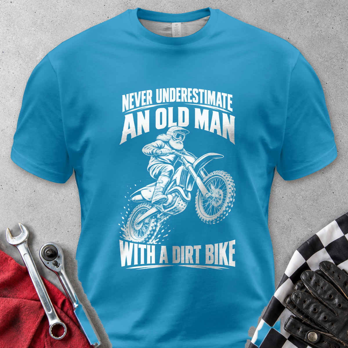 Never Underestimate An Old Man With A Dirt Bike Comfort Colors Tee in Royal Caribe